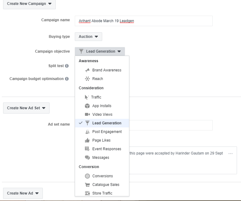 Facebook Ad campaign set step 1