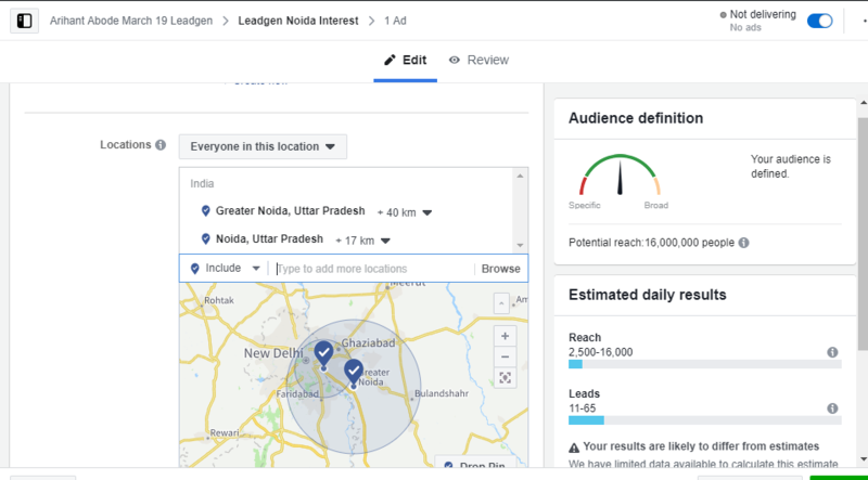 Facebook Ad campaign set step 2