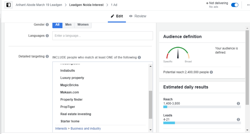 Facebook Ad campaign set step 3