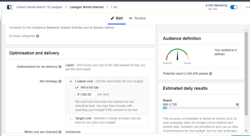 Facebook Ad campaign set step 4