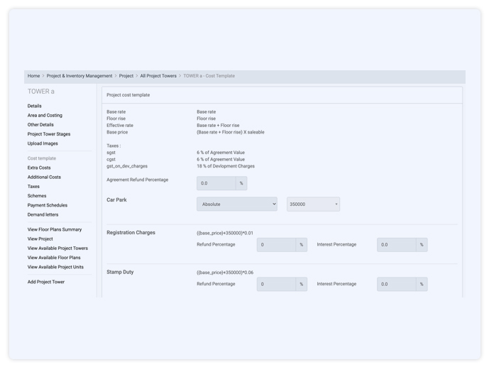 Manage Cost Sheets from Project to Per Unit Level<br /> Support for Full Agreement, Outside Agreement Charges<br /> All Compliances with GST & Other Real Estate Taxation Laws